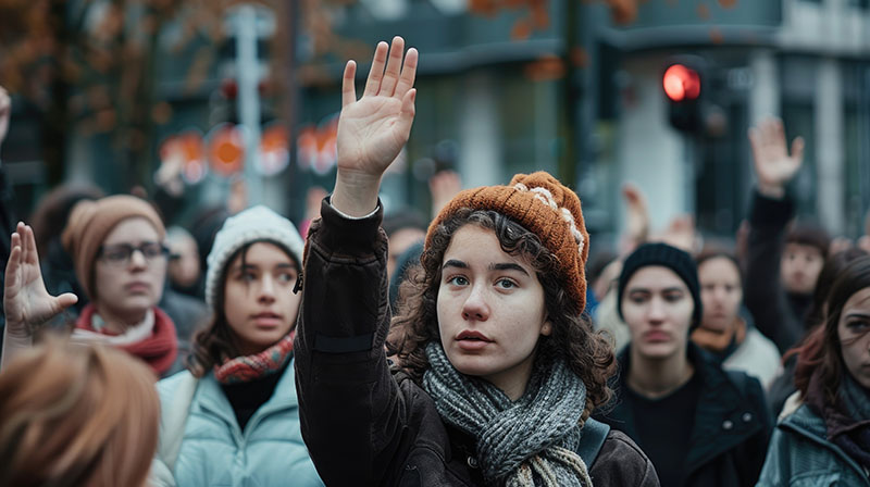 At a campaign event focused on ending violence against women a brave woman raised her hand to show her support in putting a stop to sexual harassment and assault