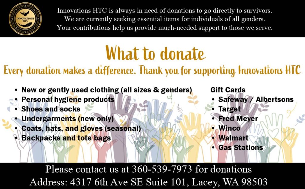 Innovations HTC donation infographic on what to donate.