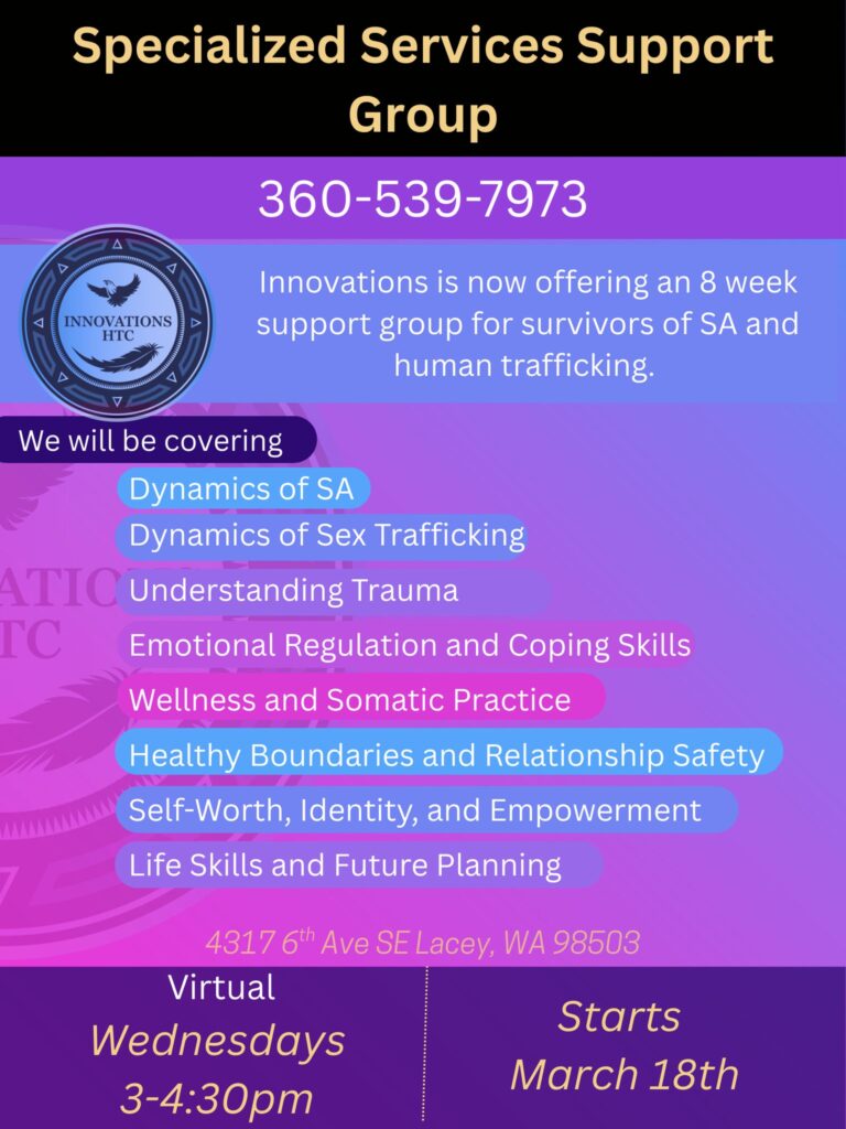 Specialized Services Support Group for Survivors of SA and Sex Trafficking Flyer